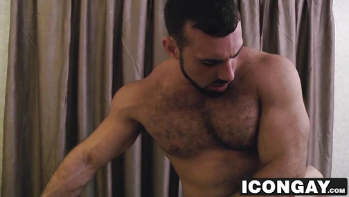 Muscular hairy hunk destroys his friend