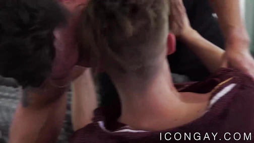 Gay twink and hunk making anal love
